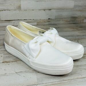 Keds Women's White Satin Bow Slip-On Flats